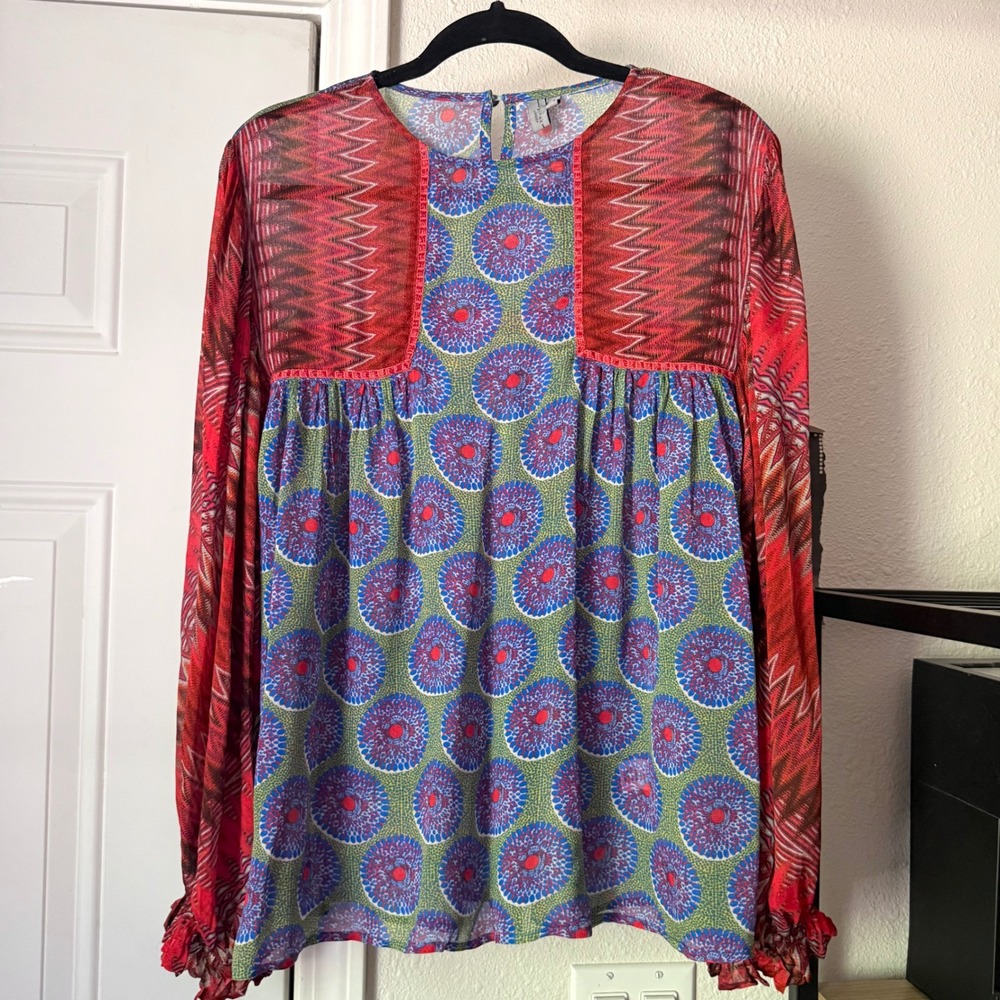 BLANK LONDON red blue purple geo Chevron boho puff balloon peasant blouse shirt
